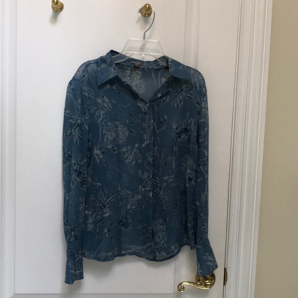 Floral,. Ann Taylor, Georgette, button down shirt.